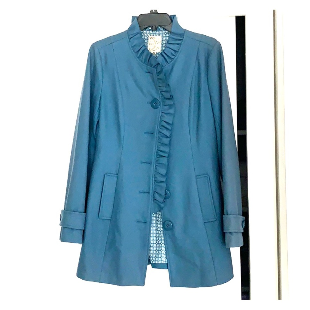 Blue Pea Coat with Ruffle